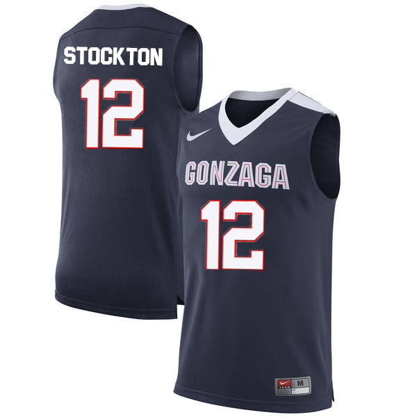 Men #12 John Stockton Gonzaga Bulldogs College Basketball Jerseys-Navy